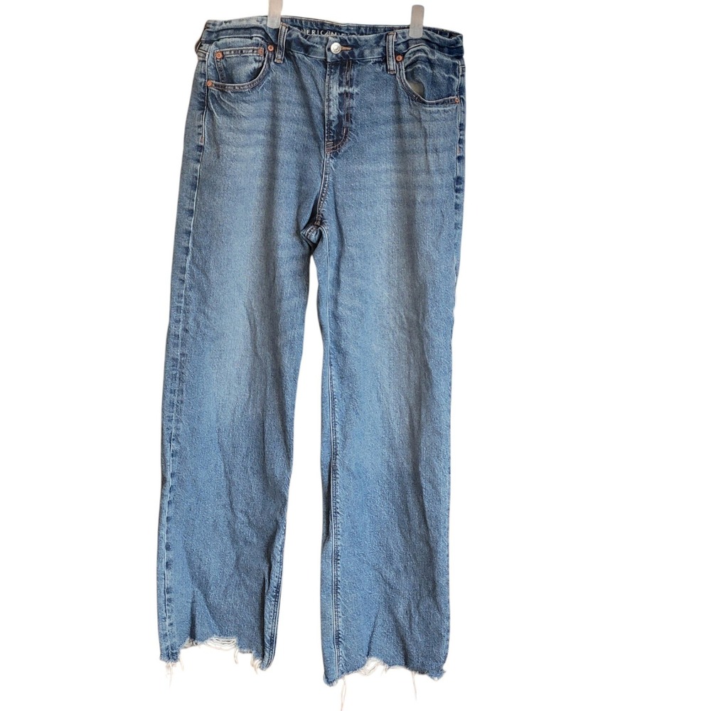American Eagle Curvy Stovepipe Jeans Blue Raw Hem High Rise 12 Long 35X31
